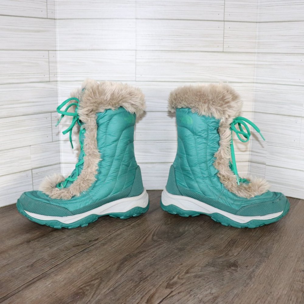 North Face Nuptse Faux Fur Goose Down Winter Boots Teal Green SZ 5/37